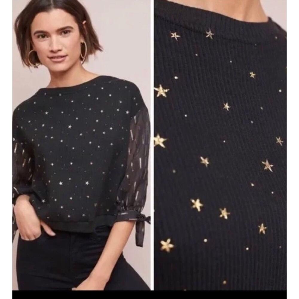 NWT Anthropologie Eva Franco Matilda starry black & Gold Balloon Sleeve blouse S - Picture 1 of 9